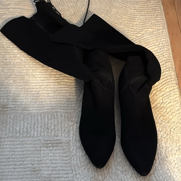 H&M black faux suede knee high back lace up detail soft boots Sz 40 US 8 1/2 - Picture 3 of 9